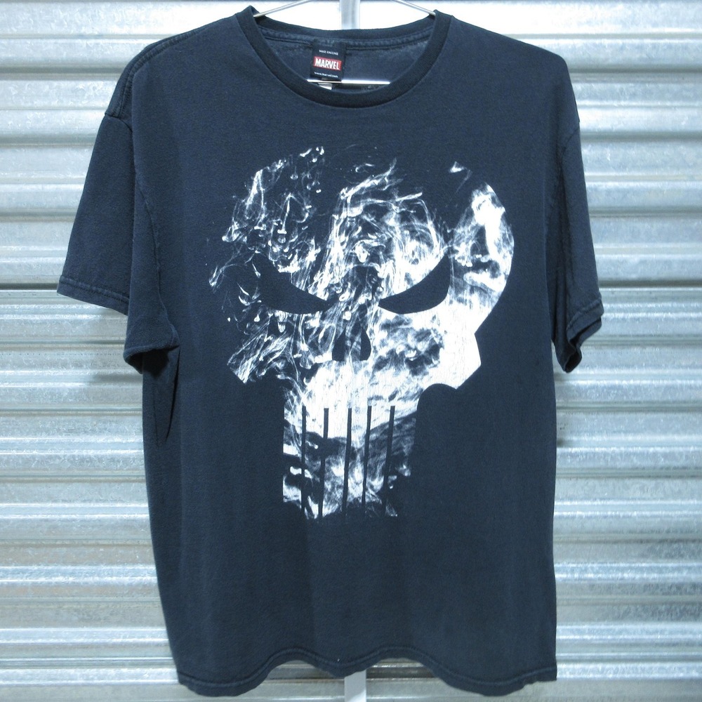 Marvel The Punisher Shirt Men Large Black Skull Mad Engine 2012 Comic Grunge
